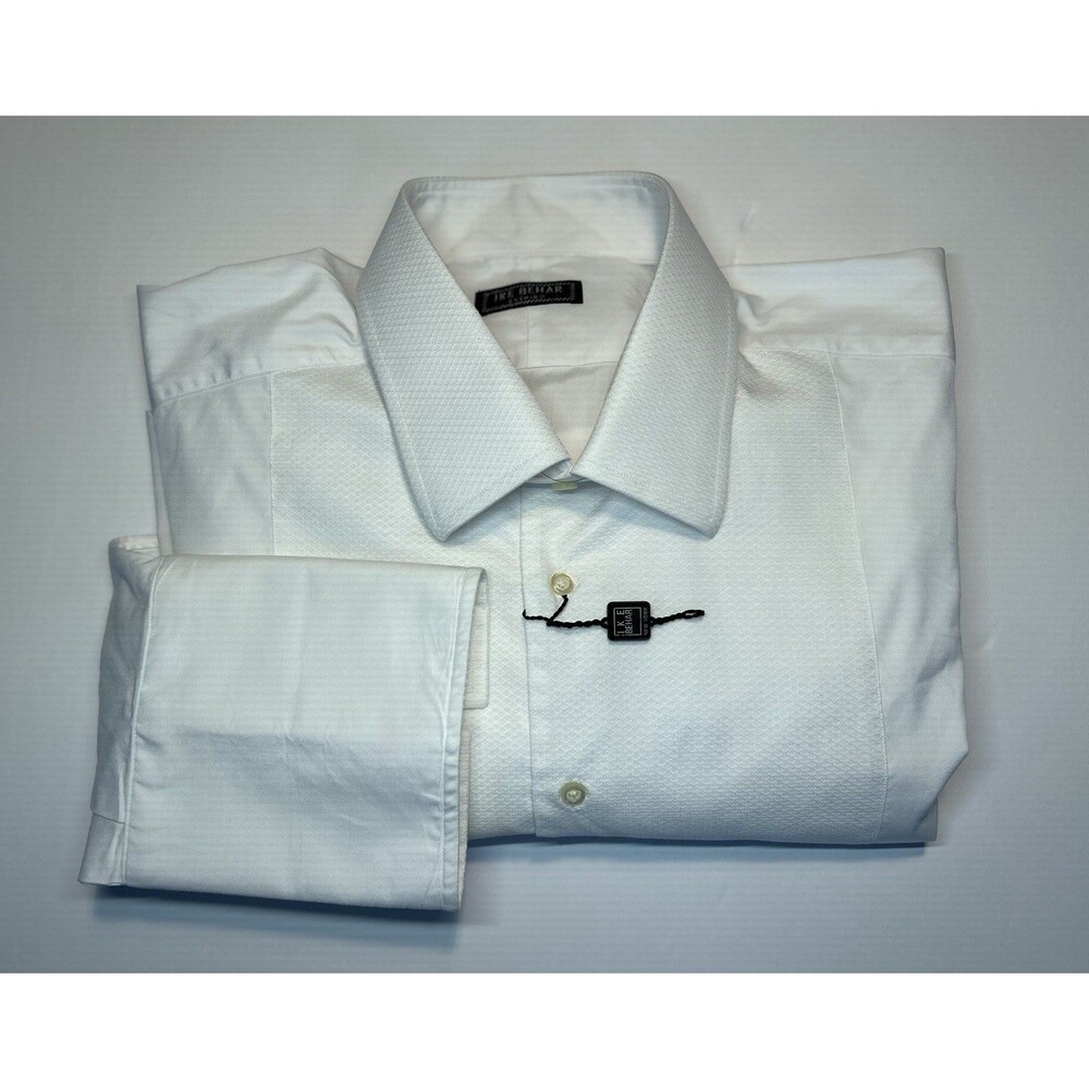 Ike Behar Men’s White Tuxedo Shirt French Cuffs Textured Bib Size XL 17.5/35 New